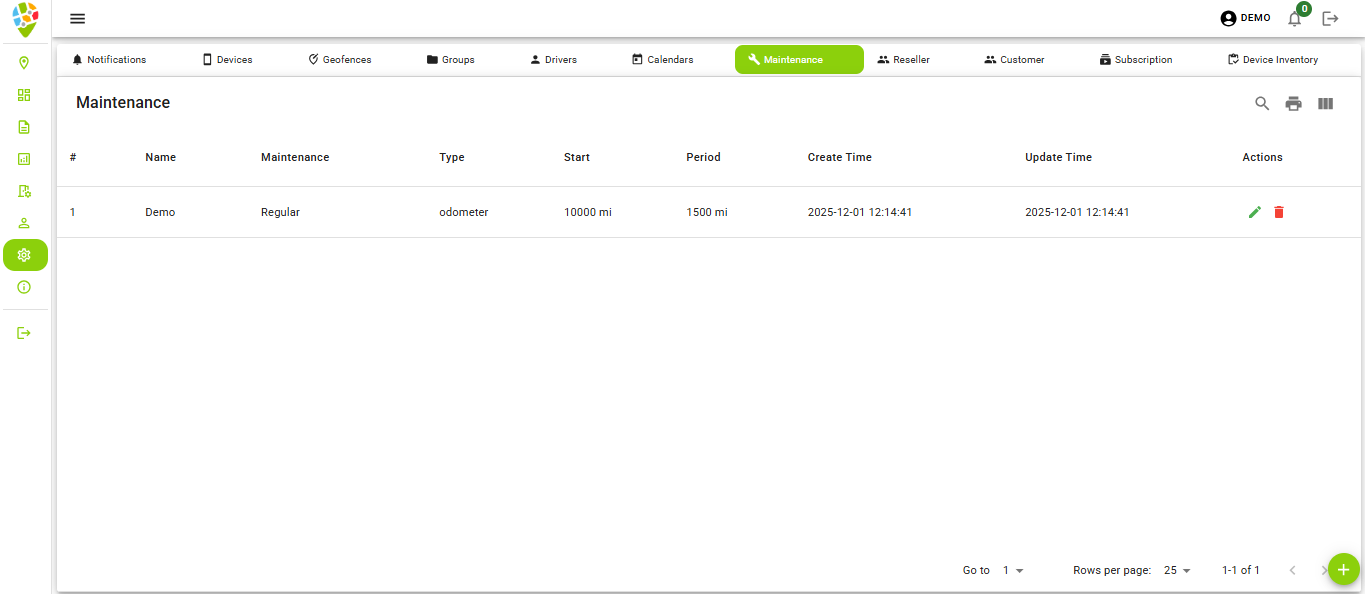 Maintenance Configuration Form